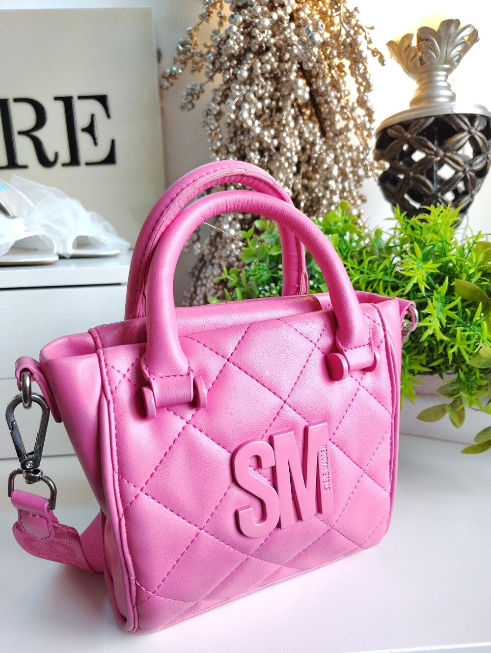 Steve Madden Pink Quilted Mini Tote Crossbody Bag Hot Pink - Picture 5 of 9